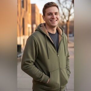 George Olive Hoodie with Sherpa Lining